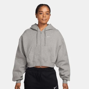 Studio Fleece Mid Waist Oversized Crop Full Zip Hoodie Nike szary