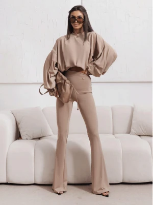 Stylowa bluza oversize ze ściągaczem LURENA - cappuccino  magmac 