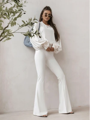 Stylowa bluza oversize ze ściągaczem LURENA - śmietankowa  magmac 