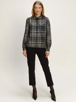 Stylowa koszula z lekko bufiastymi rękawami nadruk w kratę Greenpoint