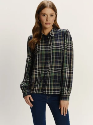 Stylowa koszula z lekko bufiastymi rękawami nadruk w kratę Greenpoint