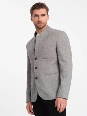 Stylowa marynarka męska bez klap - jasnoszara V1 - Rozmiar: XL Ombre Clothing szary