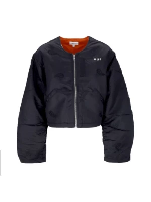 Stylowa Satynowa Czarna Kurtka Bomber HUF