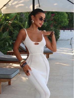 Stylowa sukienka maxi z ażurowym wzorem LINNET - biała  magmac 