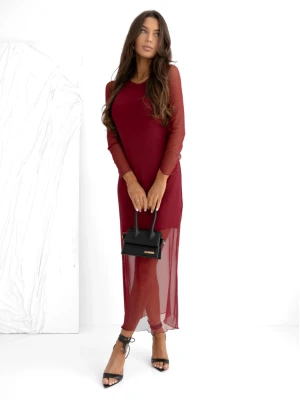 Stylowa sukienka maxi z siateczki GIOVANNA - bordowa  magmac 