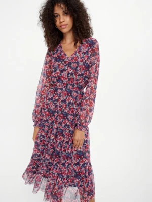 Stylowa sukienka z falbaną nadruk w kwiaty Greenpoint