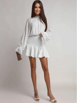 Stylowa sukienki mini z falbaną REENIE - biała  magmac 