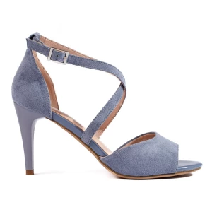 Stylowe błękitne zamszowe sandały na szpilce Sergio Leone niebieskie