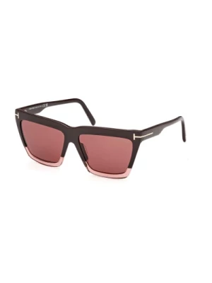 Stylowe brązowe okulary przeciwsłoneczne z fioletową soczewką Tom Ford
