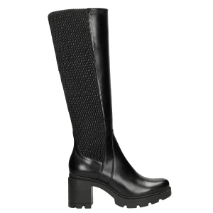 Czarne kozaki damskie na szerokim obcasie 71048-81 Wojas