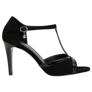 Czarne sandały damskie na szpilce z lakierowanymi elementami 76163-31 Wojas