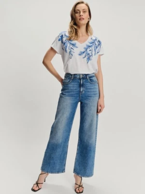 Stylowe jeansy z przetarciami krój wide leg Greenpoint