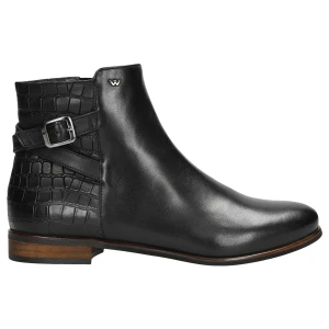 Czarne botki damskie z tloczonej skóry licowej zapinane na zamek 55066-51 Wojas