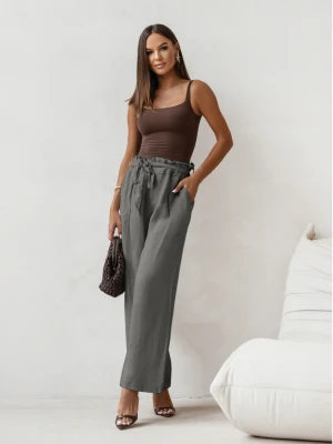 Stylowe lniane spodnie z paskiem ASKAR - grafitowe  magmac 