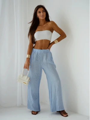 Stylowe lniane spodnie z szerokimi nogawkami ARIELLE - błękitne  magmac 