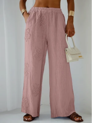 Stylowe lniane spodnie z szerokimi nogawkami ARIELLE - brudny róż  magmac 