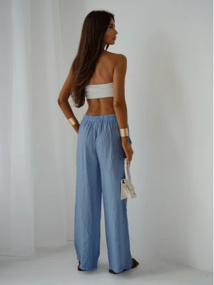 Stylowe lniane spodnie z szerokimi nogawkami ARIELLE - niebieskie  magmac 