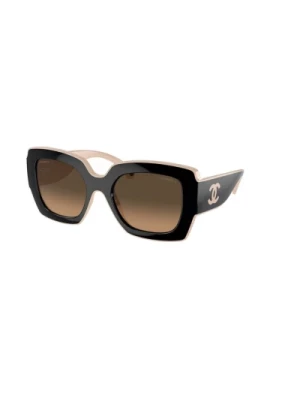 Stylowe okulary przeciwsłoneczne brązowe & czarne gradient Chanel
