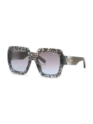 Stylowe okulary przeciwsłoneczne z brązowym gradientem niebieskim Chopard