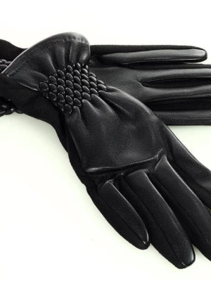 Stylowe rękawiczki damskie skóra eco na ściagaczu - MARCO MAZZINI - czarne Merg