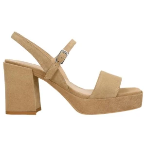 Beżowe sandały damskie z odkryta pięta na szerokim slupku 76053-64 Wojas