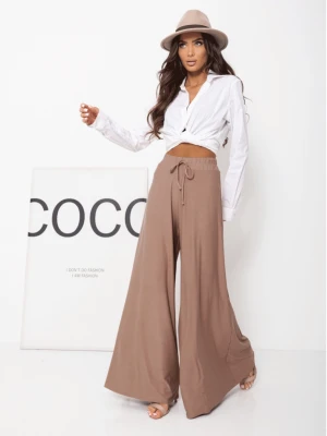 Stylowe szerokie spodnie z wiskozy ANWEN - cappuccino  magmac 