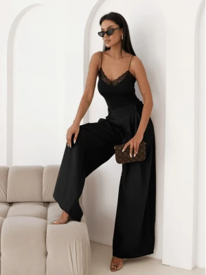 Stylowe szerokie spodnie z zakładkami MOTOKO - czarne  magmac 