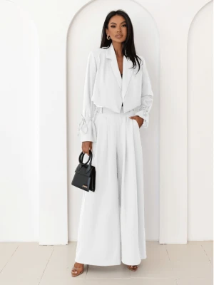 Stylowy garnitur z szerokimi spodniami AIDAN - biały  magmac 