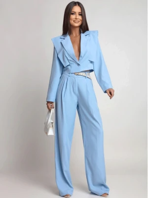 Stylowy garnitur z szerokimi spodniami ALEAH - błękitny  magmac 