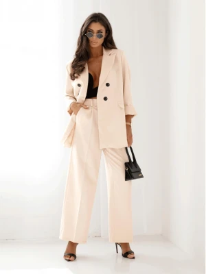 Stylowy garnitur z szerokimi spodniami ELONI - beżowy  magmac 