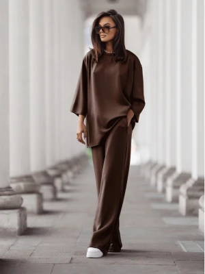 Stylowy komplet dresowy z tencelu MEGARA - czekoladowy  magmac 