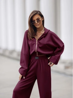 Stylowy komplet dresowy z tencelu MIKKA - bordowy  magmac 