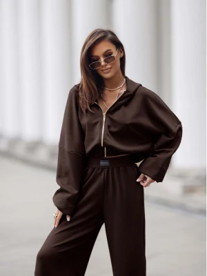 Stylowy komplet dresowy z tencelu MIKKA - czekoladowy  magmac 