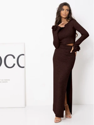 Stylowy komplet dzianinowy ze spódnicą ZAFIRE - czekoladowy  magmac 