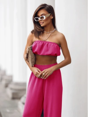 Stylowy komplet top z szerokimi spodniami MATILDE - fuksjowy  magmac 