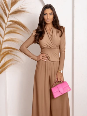 Stylowy komplet z szerokimi spodniami ARIGA - cappuccino mocca  magmac 