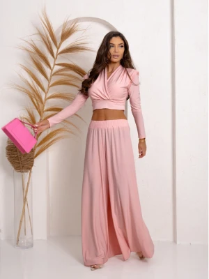Stylowy komplet z szerokimi spodniami ARIGA - pudrowy róż  magmac 