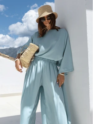 Stylowy komplet z szerokimi spodniami ESMARIA - szałwiowy  magmac 