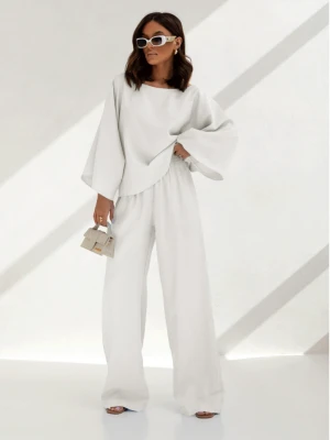 Stylowy komplet z szerokimi spodniami PHOEBE - biały  magmac 