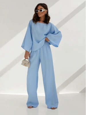 Stylowy komplet z szerokimi spodniami PHOEBE - błękitny  magmac 