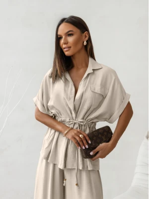 Stylowy komplet z szerokimi spodniami VELENA - beżowy  magmac 