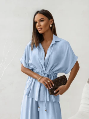 Stylowy komplet z szerokimi spodniami VELENA - błękitny  magmac 