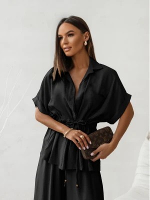 Stylowy komplet z szerokimi spodniami VELENA - czarny  magmac 