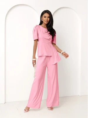 Stylowy komplet z szerokimi spodniami ZEFRA - pudrowy róż  magmac 