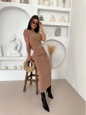 Stylowy komplet ze spódnicą midi SHADI - cappuccino  magmac 