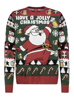 Sublevel Sweter w kolorze ciemnozielono-czerwonym rozmiar: XL