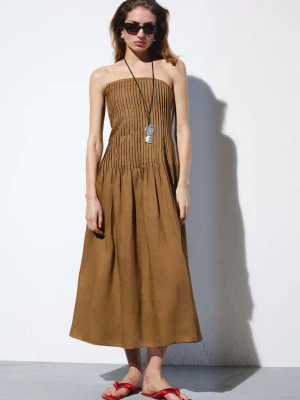 Sukienka z plisowanym korpusem 100% ramia beżowy - Kobieta - - MANGO
