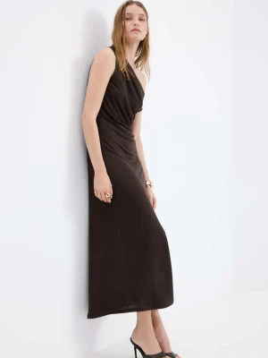 Sukienka asymetryczna z drapowaniem brązowy - Kobieta - - MANGO
