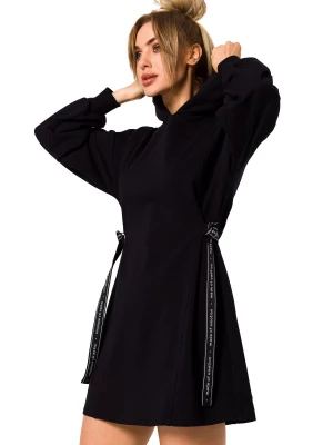 Sukienka bawełniana trapezowa jak bluza z kapturem czarna Polski Producent