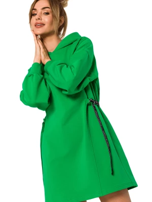 Sukienka bawełniana trapezowa jak bluza z kapturem zielona Polski Producent
